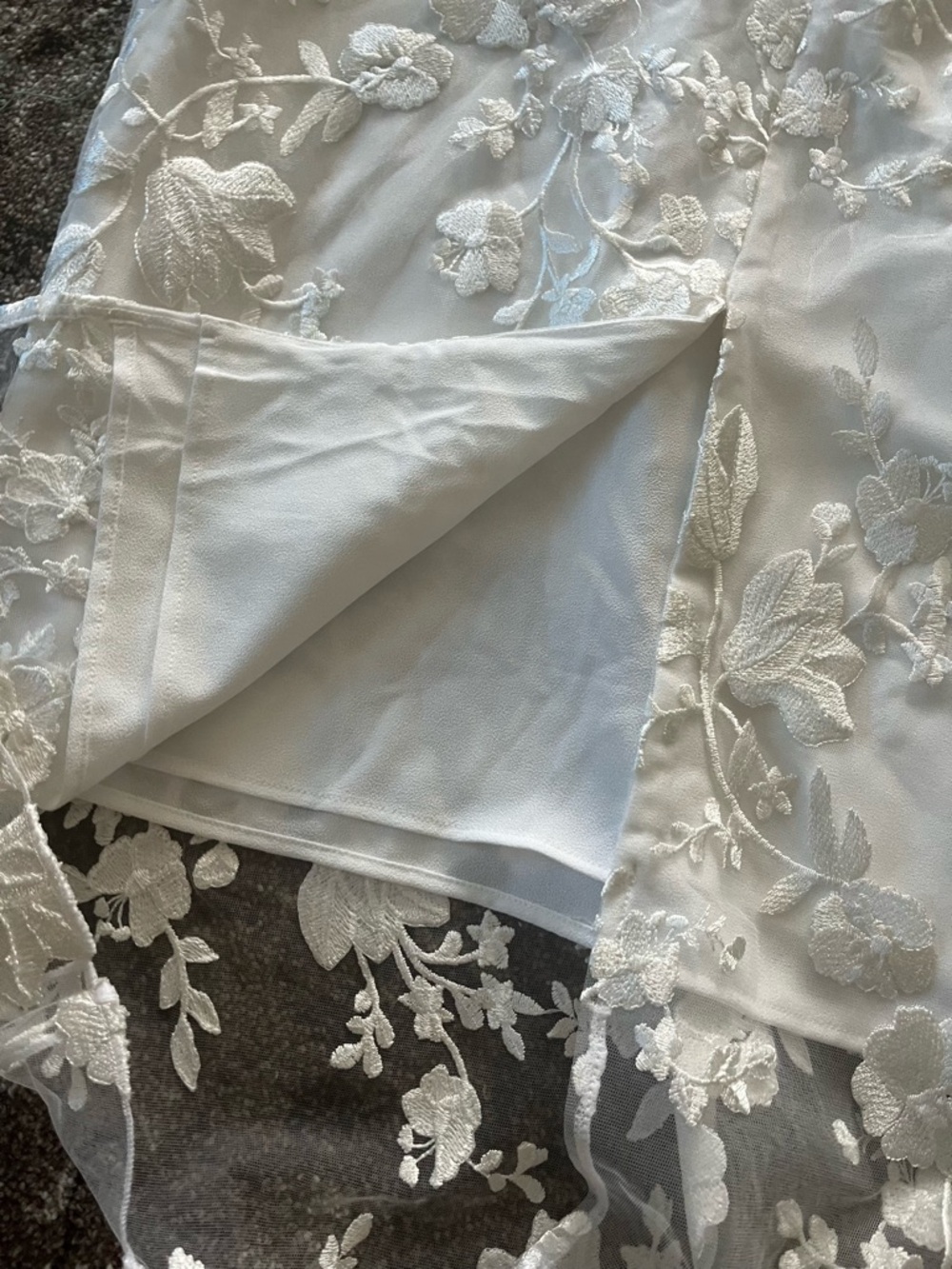 Park & Fifth Ivory Floral Lace Midi Dress with Spaghetti Straps - Picture 5 of 11